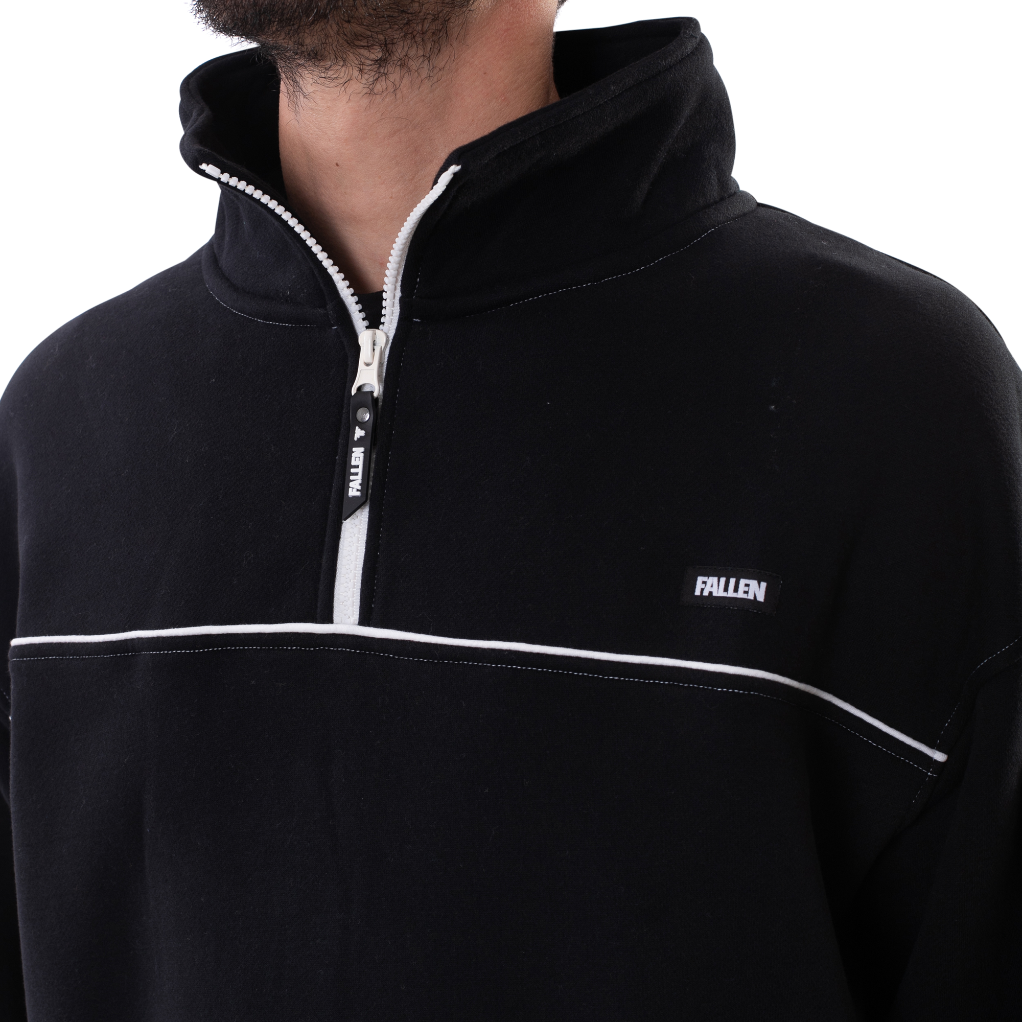 Sudadera con capucha tipo anorak con media cremallera, color negro y blanco