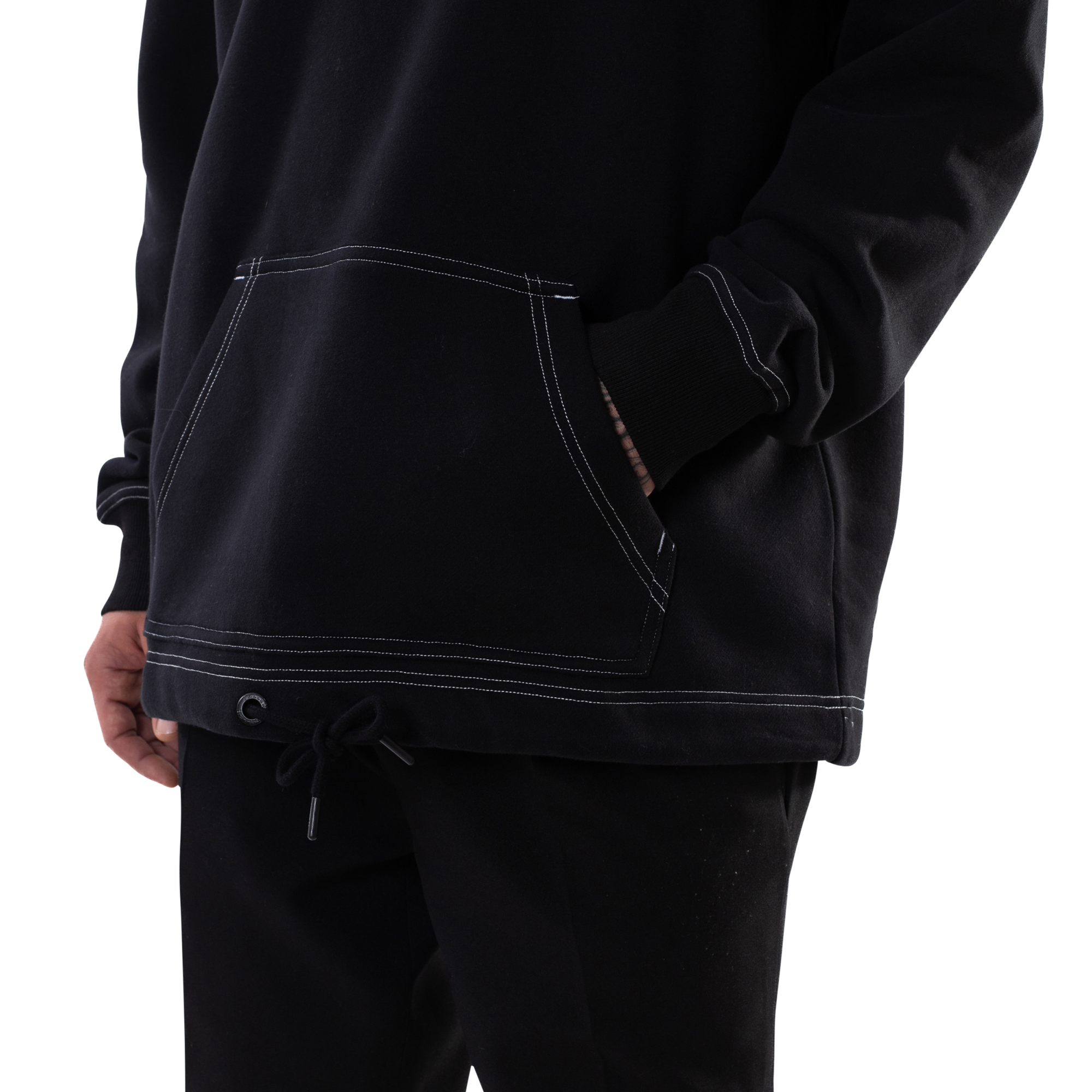 Sudadera con capucha tipo anorak con media cremallera, color negro y blanco